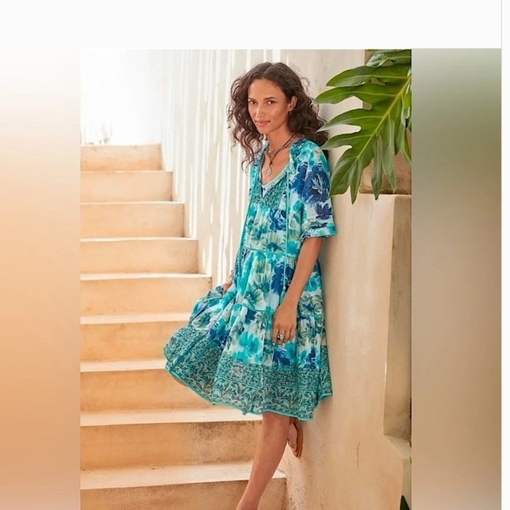 Sundance Fields of Beauty Floral Cotton Boho Sheer Dress coverup Womens M READ